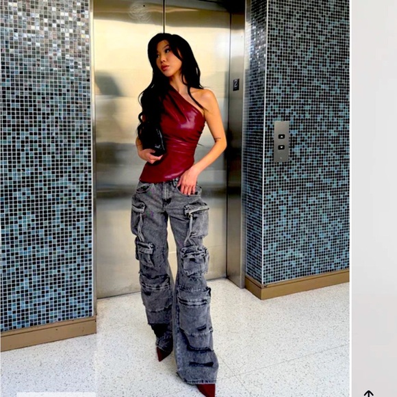 Fashion Nova Black Acid Millie Cargo jeans - Picture 1 of 6